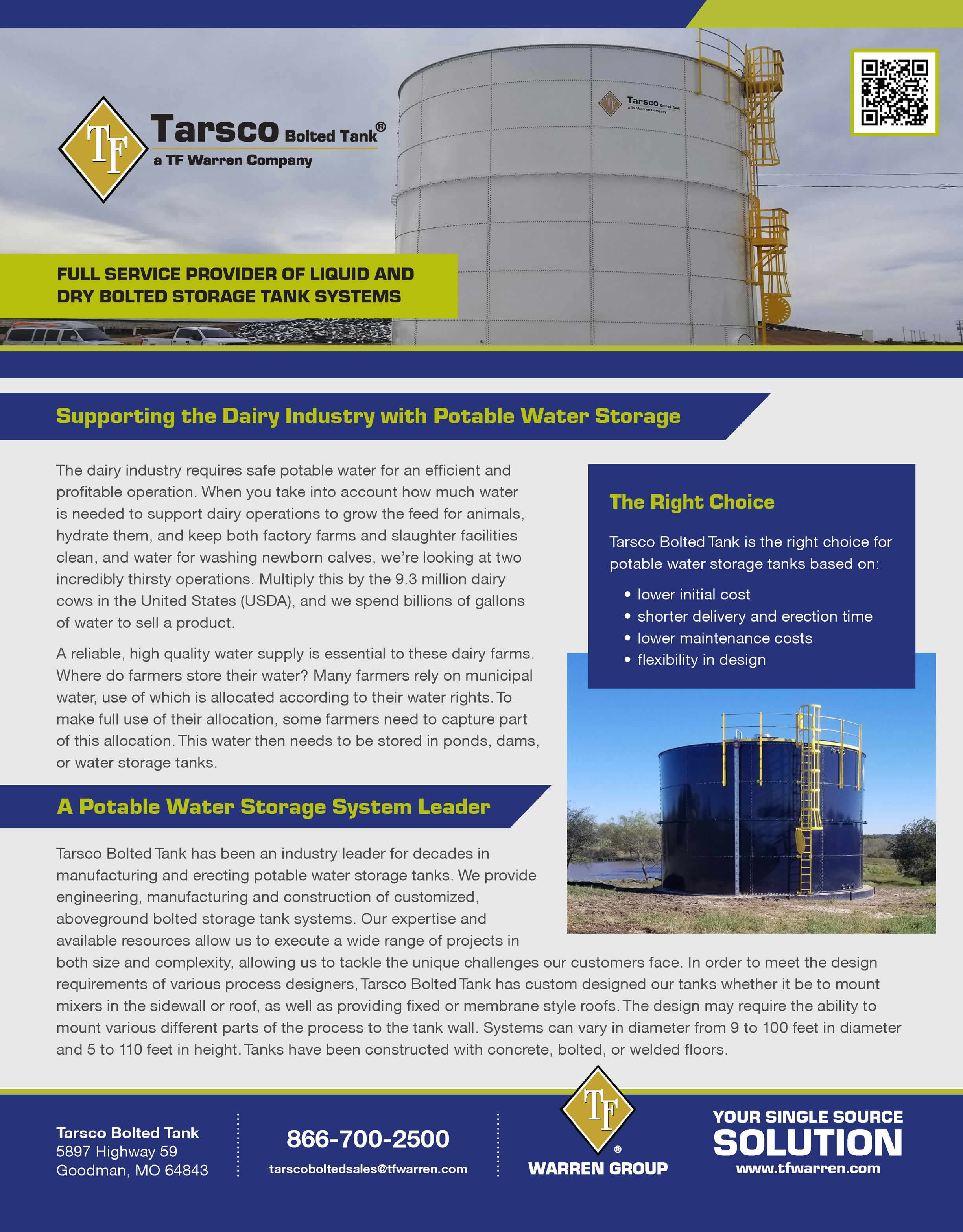 Supporting the Dairy Industry with Potable Water Storage